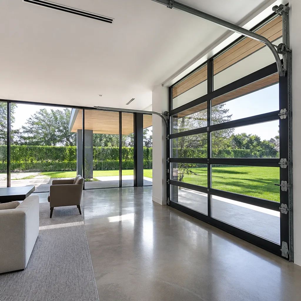 Modern impact garage door installed in a contemporary home living space nationwide